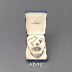 TRIFARI 4-5-6 Petal Flower Parure 1953 Alfred Philippe Rhodium PAT PEND Box
