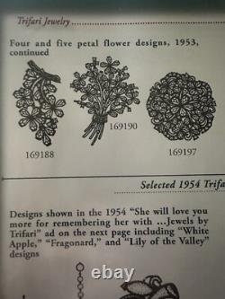 TRIFARI 4-5-6 Petal Flower Parure 1953 Alfred Philippe Rhodium PAT PEND Box