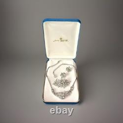 TRIFARI 4-5-6 Petal Flower Parure Alfred Philippe Rhodium Crystal PAT PEND Box