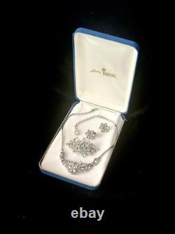TRIFARI 4-5-6 Petal Flower Parure Alfred Philippe Rhodium Crystal PAT PEND Box