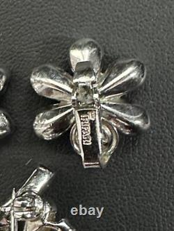 TRIFARI 4-5-6 Petal Flower Parure Alfred Philippe Rhodium Crystal PAT PEND Box