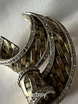 TRIFARI ALFRED PHILIPPE 1941 Book Piece Weave Rhinestone Fur Brooch Set Of 2