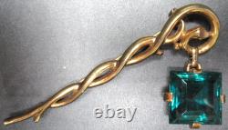 TRIFARI ALFRED PHILIPPE 1950 Green Dangling Rhinestone Lantern Vintage Brooch