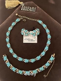 TRIFARI ALFRED PHILIPPE 1957 Turquoise blue Fruit salad 3 piece parure