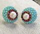 TRIFARI ALFRED PHILIPPE Cluster Faux Turquoise Siam Red RNSTN Clip EARRINGS RARE