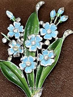 TRIFARI ALFRED PHILIPPE Pat 121,253, rhodium plate, baby blue bouquet, FUR CLIP