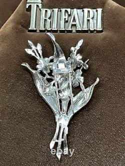 TRIFARI ALFRED PHILIPPE Pat 121,253, rhodium plate, baby blue bouquet, FUR CLIP
