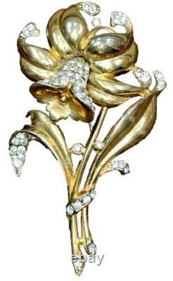 TRIFARI ALFRED PHILIPPE Pat 121,254 golden metal, pave DAFFODIL brooch. 2 of 2