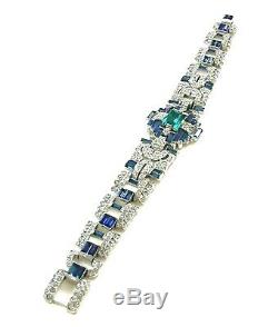 TRIFARI Alfred Philippe 1930's Art Deco Emerald Baguette Sapphire Pavé Bracelet