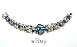 TRIFARI Alfred Philippe 1930's Art Deco Emerald Baguette Sapphire Pavé Bracelet