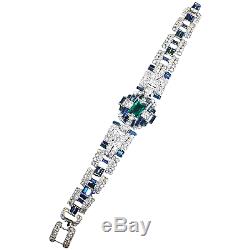 TRIFARI Alfred Philippe 1930's Art Deco Emerald Baguette Sapphire Pavé Bracelet