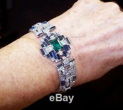 TRIFARI Alfred Philippe 1930's Art Deco Emerald Baguette Sapphire Pavé Bracelet