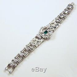 TRIFARI Alfred Philippe 1930's Art Deco Emerald Baguette Sapphire Pavé Bracelet