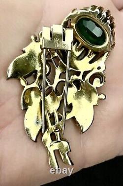 TRIFARI Alfred Philippe 1939 faux Emerald Flower Enamel signet clip Pin Brooch