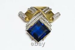 TRIFARI Alfred Philippe 1940's Gold Plated Blue Crystal Clip Brooch