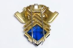 TRIFARI Alfred Philippe 1940's Gold Plated Blue Crystal Clip Brooch