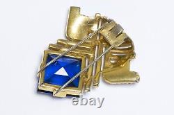 TRIFARI Alfred Philippe 1940's Gold Plated Blue Crystal Clip Brooch