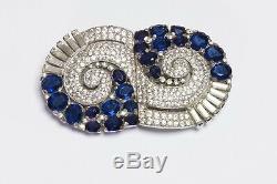 TRIFARI Alfred Philippe 1940s Geometric Blue Crystal Double Clip Duette Brooch