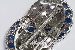 TRIFARI Alfred Philippe 1940s Geometric Blue Crystal Double Clip Duette Brooch