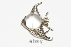 TRIFARI Alfred Philippe 1943 Sterling Silver Jelly Belly Glass Blowfish Brooch