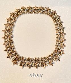 TRIFARI Alfred Philippe 1950s Gold-Plated Rhinestone Star Spangled Necklace