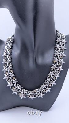TRIFARI Alfred Philippe 1950s Silver-Plated Rhinestone Star Spangled Necklace