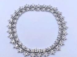 TRIFARI Alfred Philippe 1950s Silver-Plated Rhinestone Star Spangled Necklace