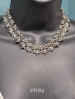 TRIFARI Alfred Philippe 1950s Silver-Plated Rhinestone Star Spangled Necklace