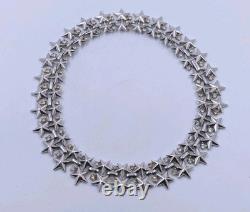 TRIFARI Alfred Philippe 1950s Silver-Plated Rhinestone Star Spangled Necklace