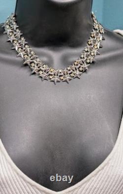 TRIFARI Alfred Philippe 1950s Silver-Plated Rhinestone Star Spangled Necklace