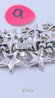 TRIFARI Alfred Philippe 1950s Silver-Plated Rhinestone Star Spangled Necklace