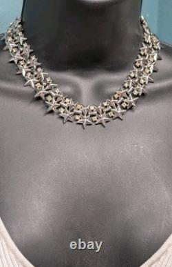 TRIFARI Alfred Philippe 1950s Silver-Plated Rhinestone Star Spangled Necklace