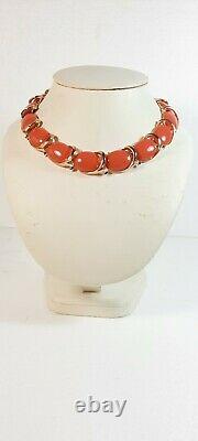 TRIFARI Alfred Philippe'BOLERO' Coral Cabochon Necklace Bracelet Clip Earrings