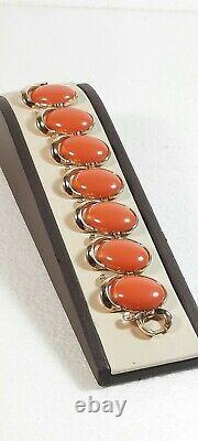 TRIFARI Alfred Philippe'BOLERO' Coral Cabochon Necklace Bracelet Clip Earrings
