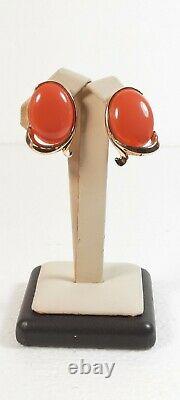 TRIFARI Alfred Philippe'BOLERO' Coral Cabochon Necklace Bracelet Clip Earrings