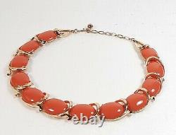 TRIFARI Alfred Philippe'BOLERO' Coral Cabochon Necklace Bracelet Clip Earrings