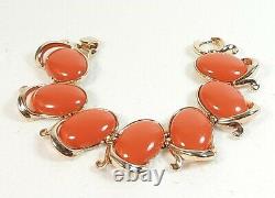 TRIFARI Alfred Philippe'BOLERO' Coral Cabochon Necklace Bracelet Clip Earrings