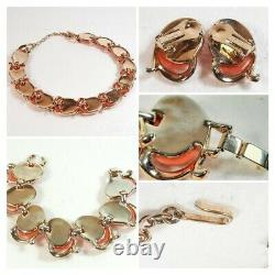 TRIFARI Alfred Philippe'BOLERO' Coral Cabochon Necklace Bracelet Clip Earrings