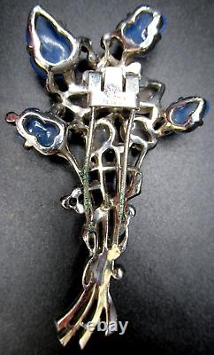 TRIFARI Alfred Philippe Blue Fruit Salad Flower Bouquet Vintage Fur Clip