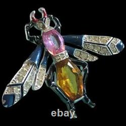 TRIFARI'Alfred Philippe' Citrine, Pink Topaz, Pave and Enamel Bug Clip/Pin