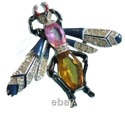 TRIFARI'Alfred Philippe' Citrine, Pink Topaz, Pave and Enamel Bug Clip/Pin