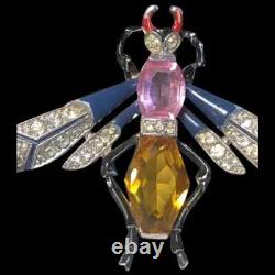 TRIFARI'Alfred Philippe' Citrine, Pink Topaz, Pave and Enamel Bug Clip/Pin