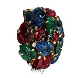 TRIFARI'Alfred Philippe' Domed Tricolor Fruit Salads and Pave Crystals Clip/Pin