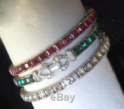 TRIFARI Alfred Philippe Emerald Ruby & Diamond Invisibly Set Tennis Bracelets