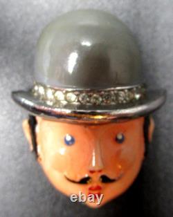 TRIFARI Alfred Philippe Enamel Rhinestone French Gentleman Fur Clip