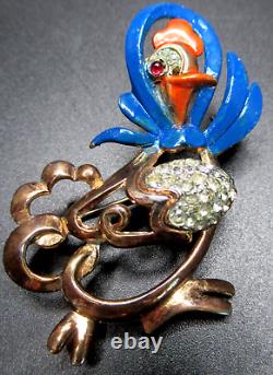 TRIFARI Alfred Philippe Enamel Rhinestone Hen Chicken Carrying An Egg Brooch