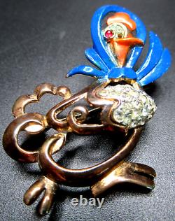 TRIFARI Alfred Philippe Enamel Rhinestone Hen Chicken Carrying An Egg Brooch