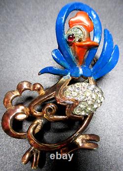 TRIFARI Alfred Philippe Enamel Rhinestone Hen Chicken Carrying An Egg Brooch