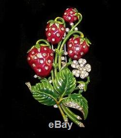 TRIFARI'Alfred Philippe' Enamel and Rhinestone'Strawberries' Clip/Pin