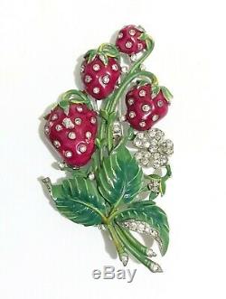 TRIFARI'Alfred Philippe' Enamel and Rhinestone'Strawberries' Clip/Pin